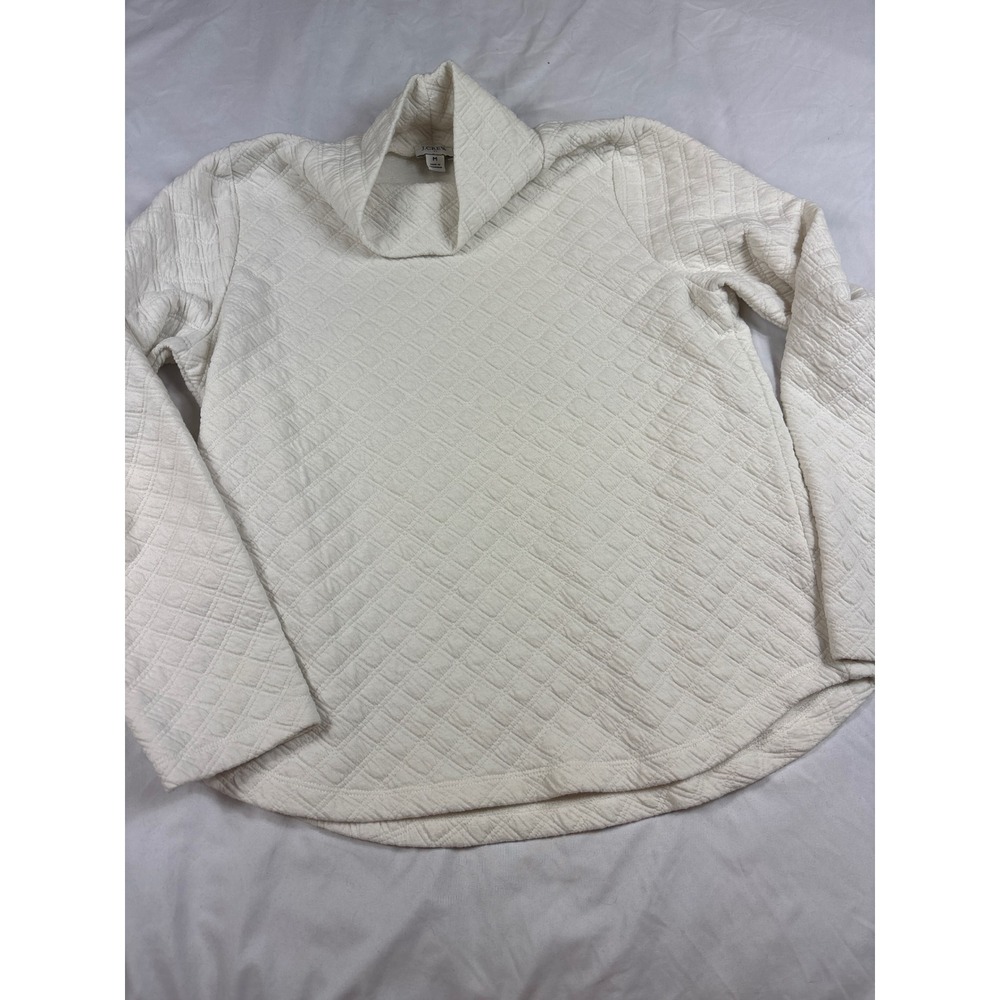 J.Crew Womens Quilted Funnel Neck Pullover Top Cream White Size M Long Sleeve